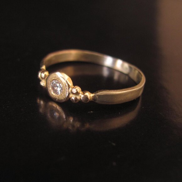 14K yellow gold ring set with 0.10ct diamond. Handmade UNIQUE Engagement ring - Picture 12 of 14